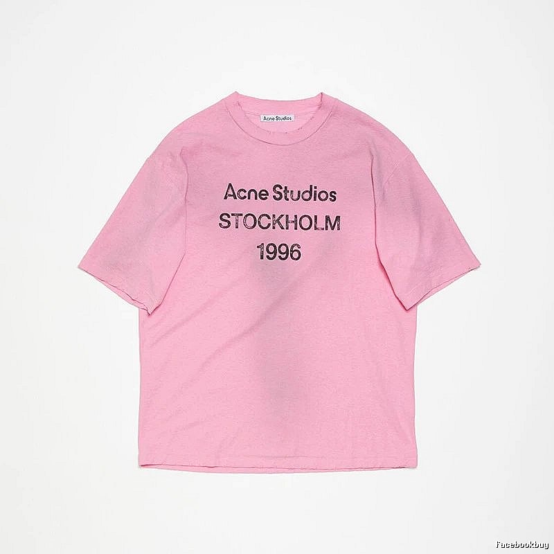 Acne Studios 2090-80 Pink Red Style Ac908026 Stockholm Logo T-Shirt Weekend Wear