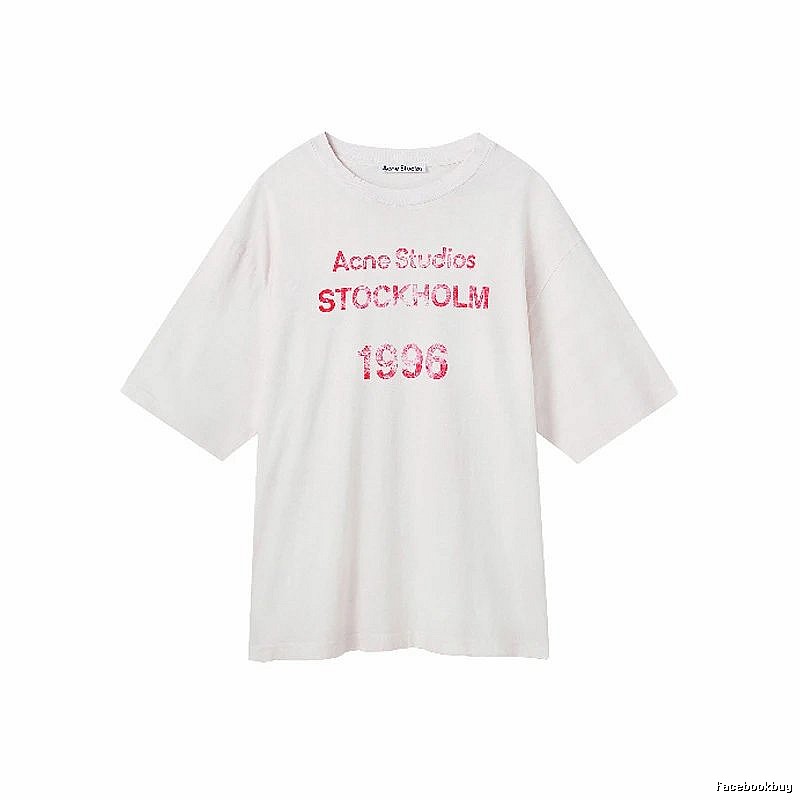 Acne Studios 2090-80 White Pink Lettering Style Ac908046 Stockholm Logo T-Shirt Resort Wear