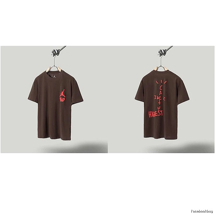 AJ x Travis Scott Co-branded Street Style Brown Short-sleeve T-shirt