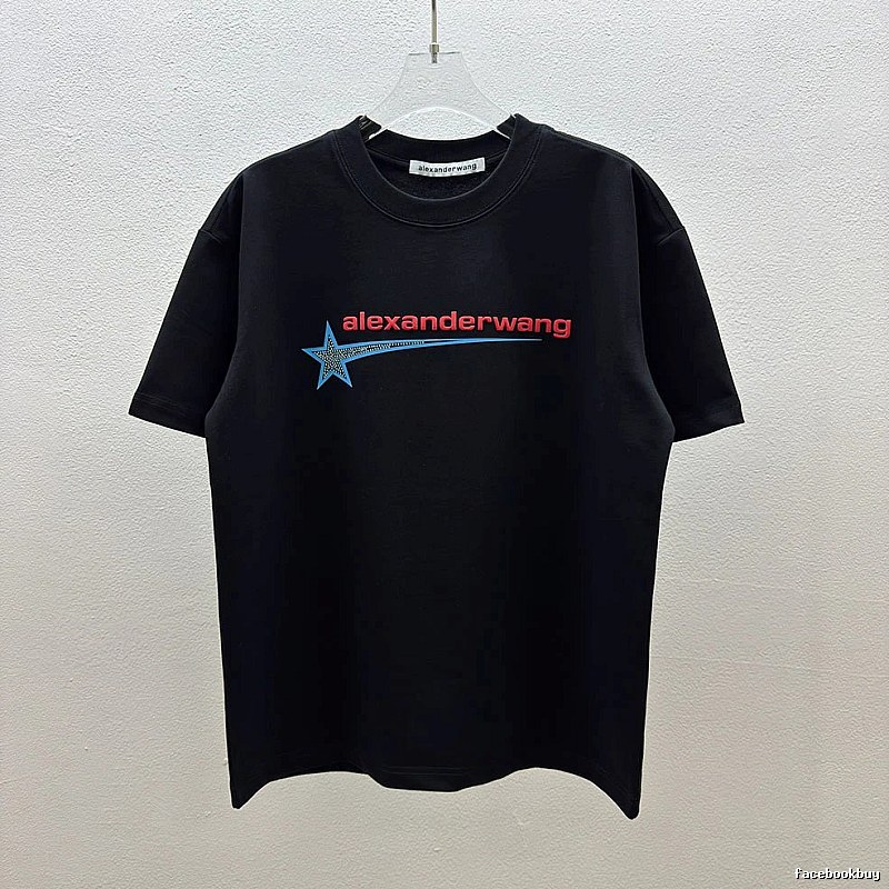 Alexander Wang Hot-Fix Rhinestone Star Street-Style Black T-Shirt