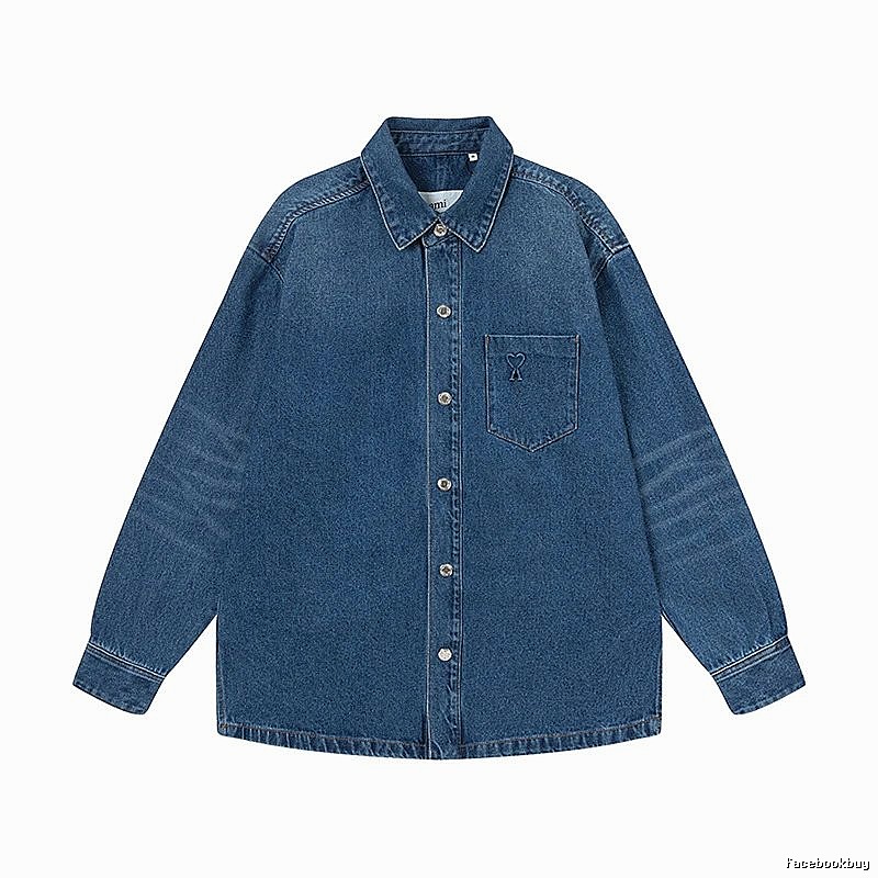 AMI Denim Style Dark Blue Shirt