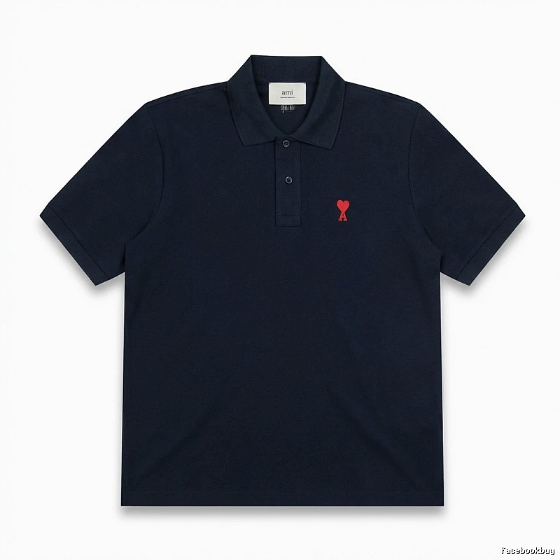 AMI Love Heart Logo Minimalist Style Polo Shirt