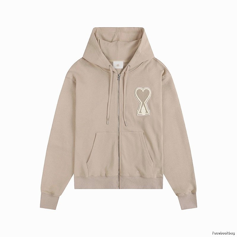 AMI Love Zipper Beige Sweatshirt