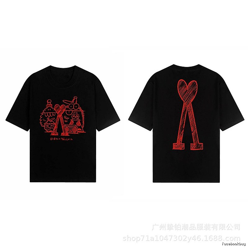 AMI red graffiti-style short-sleeve shirt