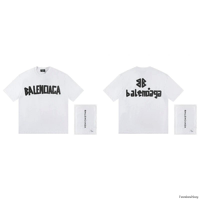 Balenciaga Double B Printed Street Style White T-shirt