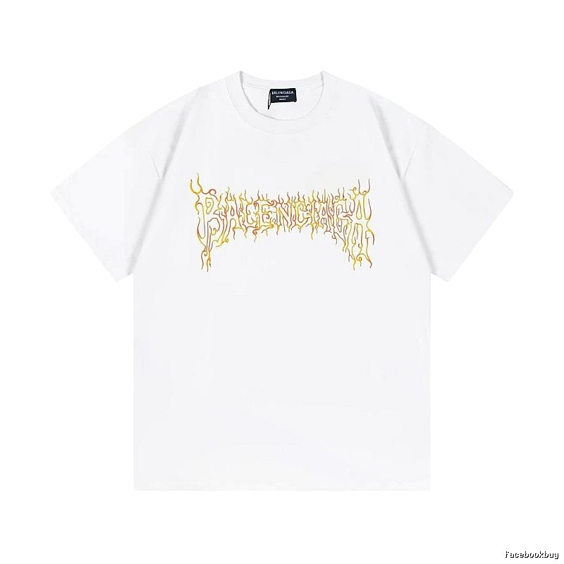 Balenciaga Gothic Style Flame Print White T-Shirt