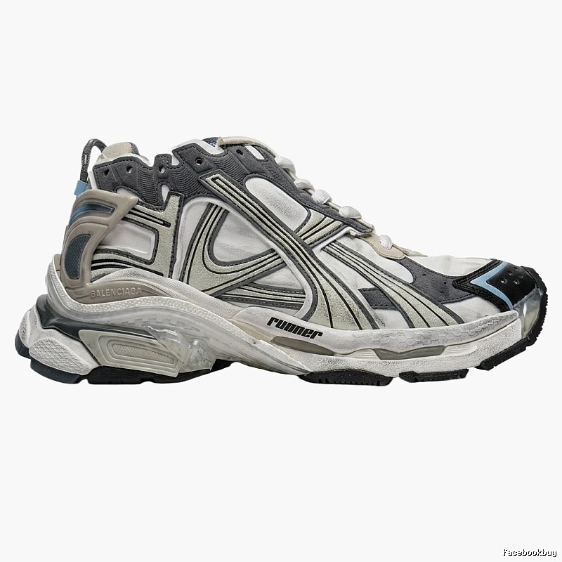 Balenciaga retro-style gray and white running shoes