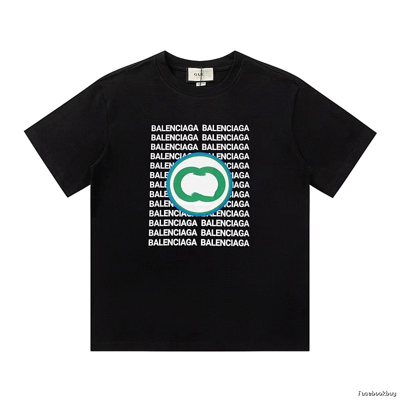 Balenciaga Trendy All-over Print Black Short-sleeve T-shirt
