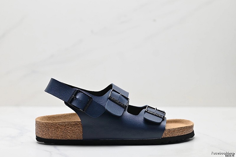 Birkenstock Double-buckle Casual Style Navy Blue Sandals