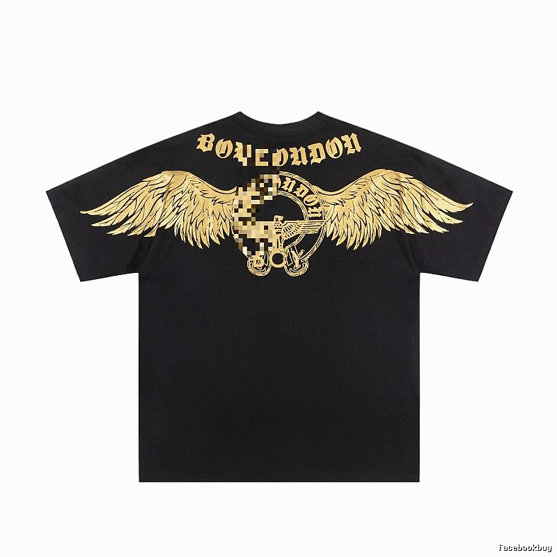 BOY Street Style Black Short-sleeve T-shirt with Gold Foil Stamped Wings