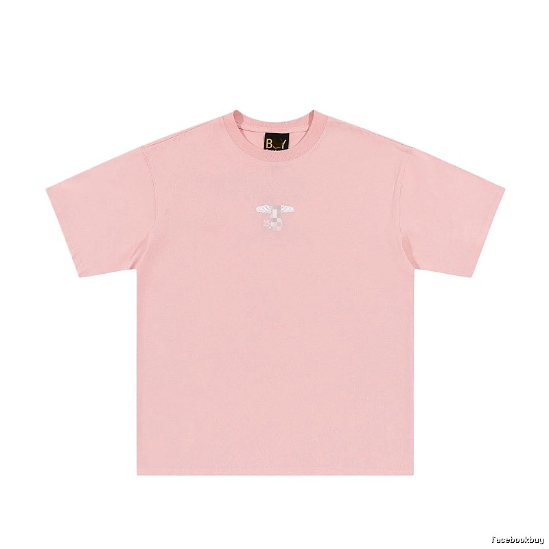 BOY Wing Print Street-style Pink Short Sleeve T-Shirt