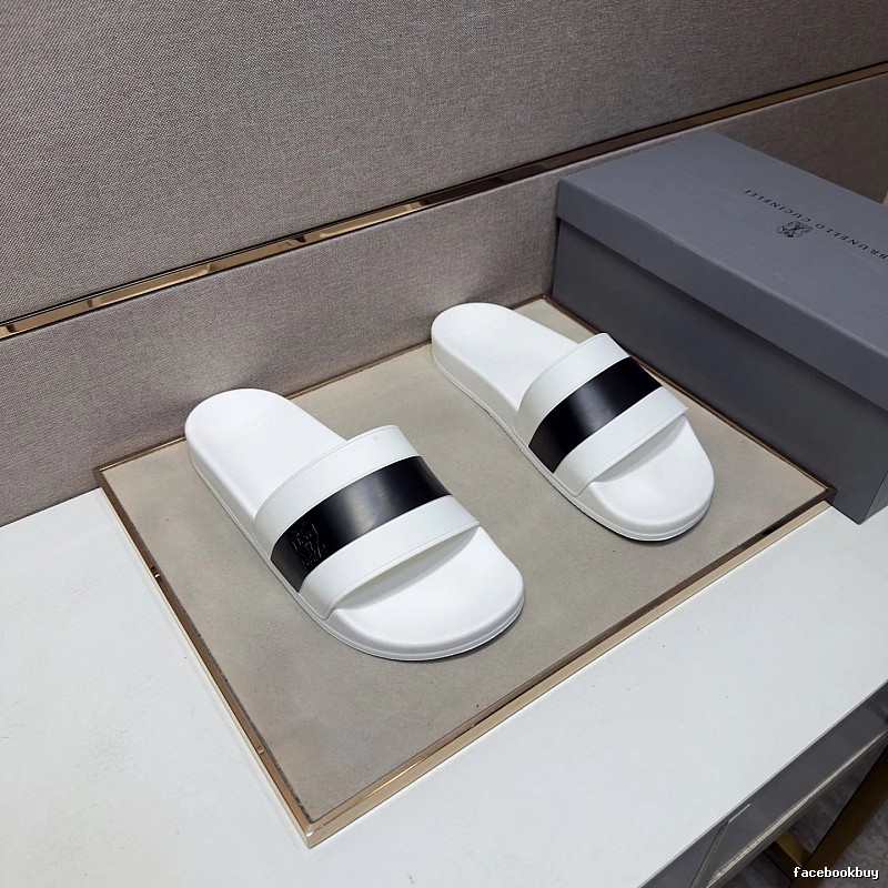 Brunello Cucinelli Casual Minimalist Style White and Black Slide Sandals