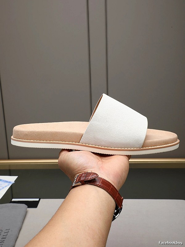 Brunello Cucinelli Minimalist Casual Off-White Slide Sandals