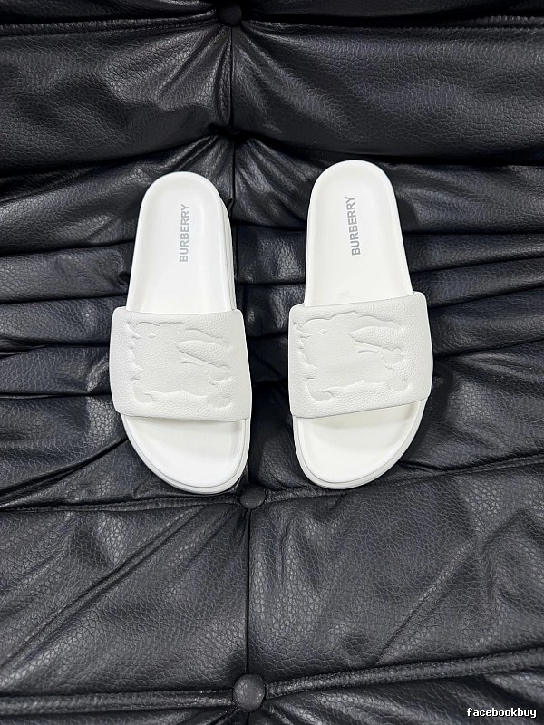 Burberry Embossed Equestrian Knight Minimalist White Slides