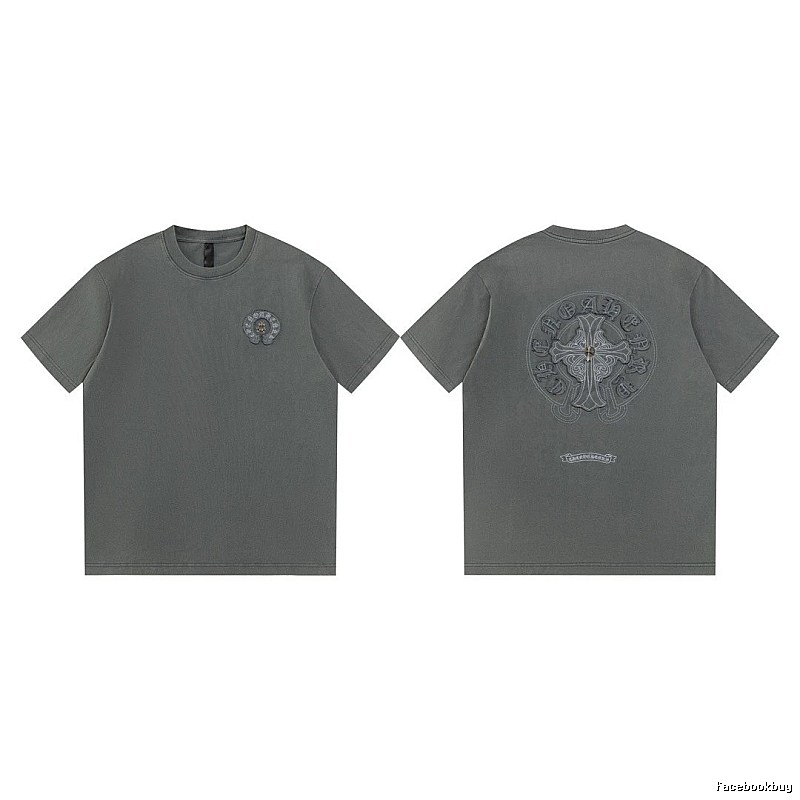 Chrome Hearts Cross Embroidered High Street Dark Grey Short-sleeve T-Shirt
