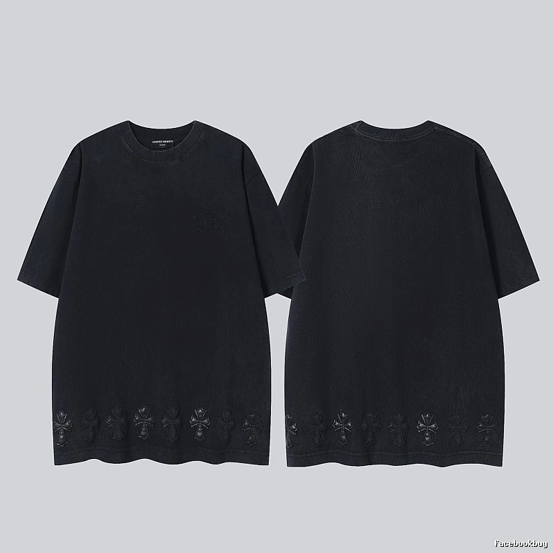 Chrome Hearts Cross Leather Patch Vintage Black Short-sleeve T-shirt