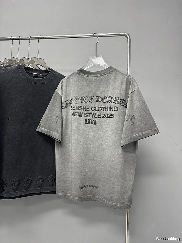 Chrome Hearts Cross Print Vintage Street Style Grey Short-Sleeve T-Shirt