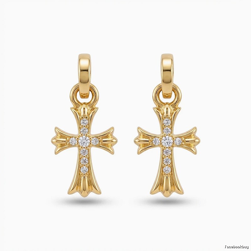 Chrome Hearts Cross Trendy and Cool Style Gold Earrings