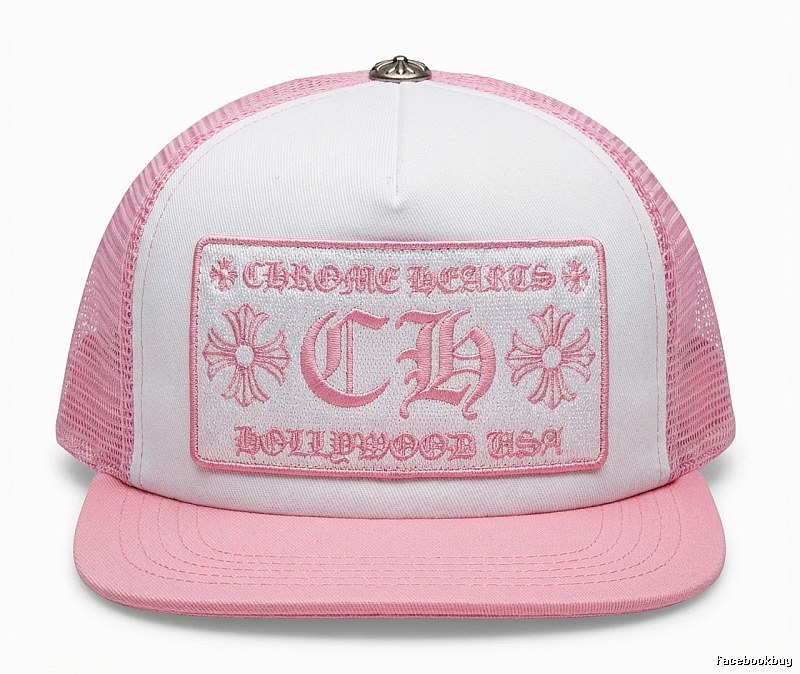 Chrome Hearts Retro Style Pink and White Hat