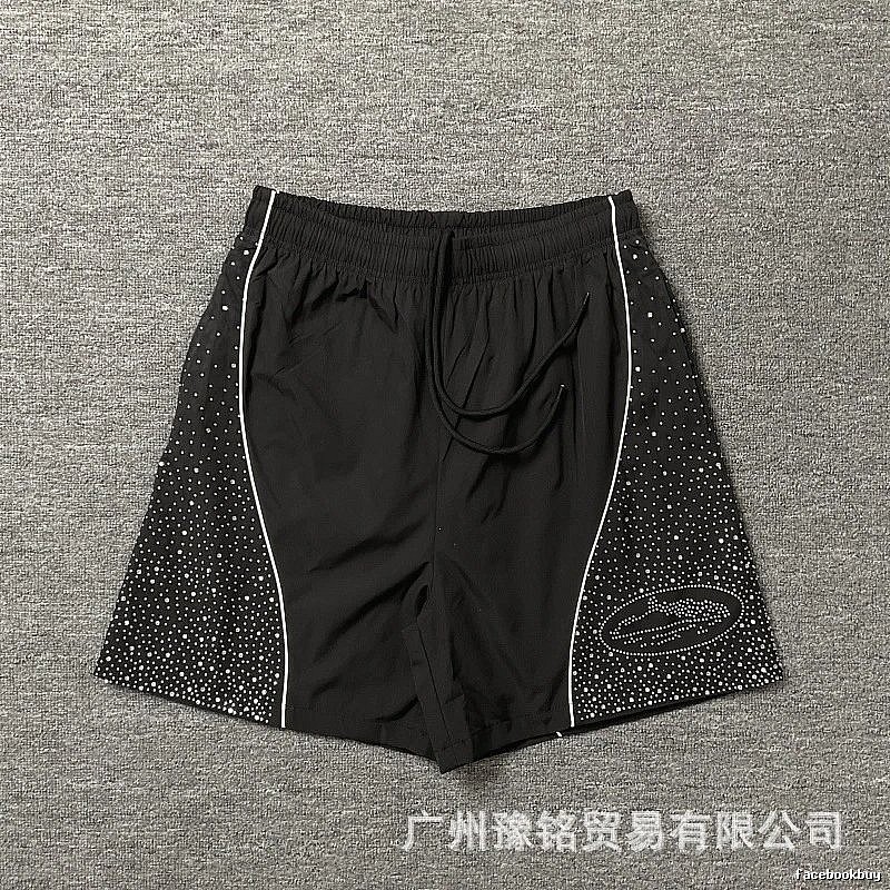 Corteiz Hot-fix Rhinestone Street Style Black Shorts