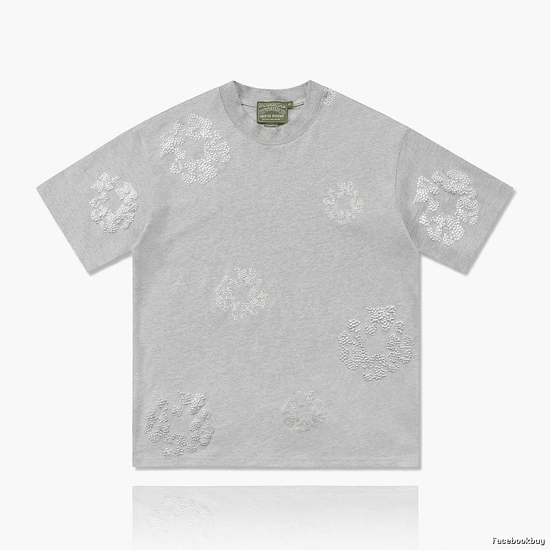 DENIM TEARS Retro - Style Light Gray T - Shirt