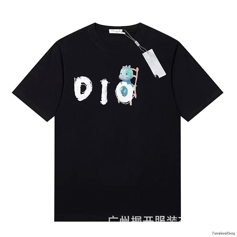 Dior Dinosaur Print Trendy Black Short-sleeve T-shirt