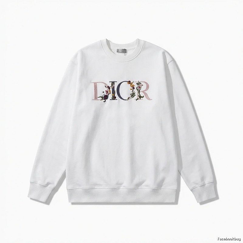 Dior floral embroidery style white sweatshirt