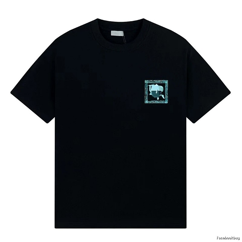 Dior Frame Print Trendy Style Black Short-sleeve T-shirt
