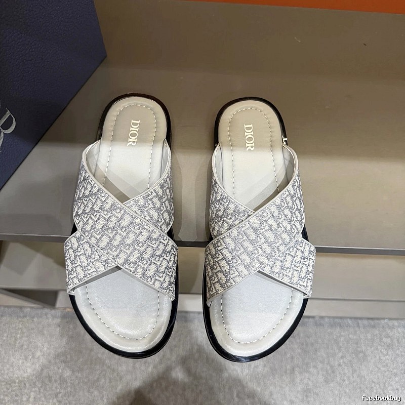 Dior Monogram Light Luxury Style Light Gray Slides