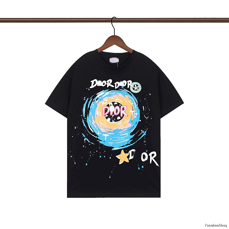 Dior Starry Sky Graffiti Style Black Short-sleeve T-Shirt
