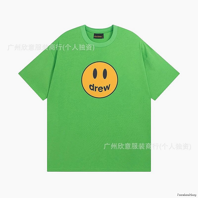 DREW Smiley Face Street Style Green Short Sleeve T-Shirt