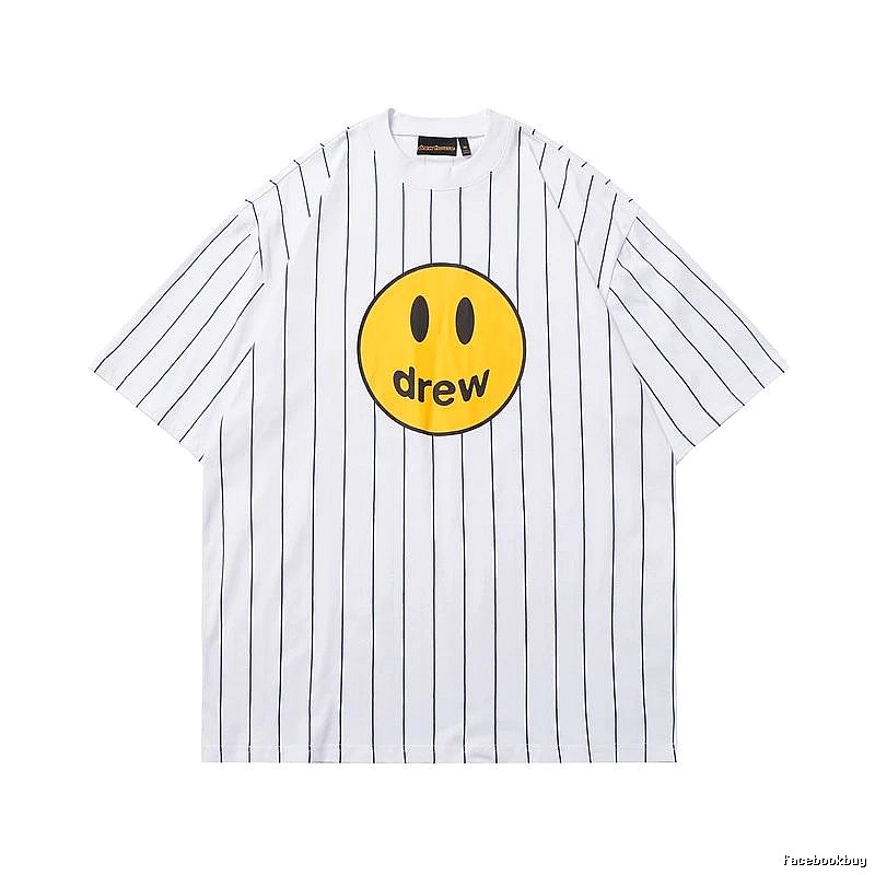 DREW Smiley Face Street Style White Striped T-shirt