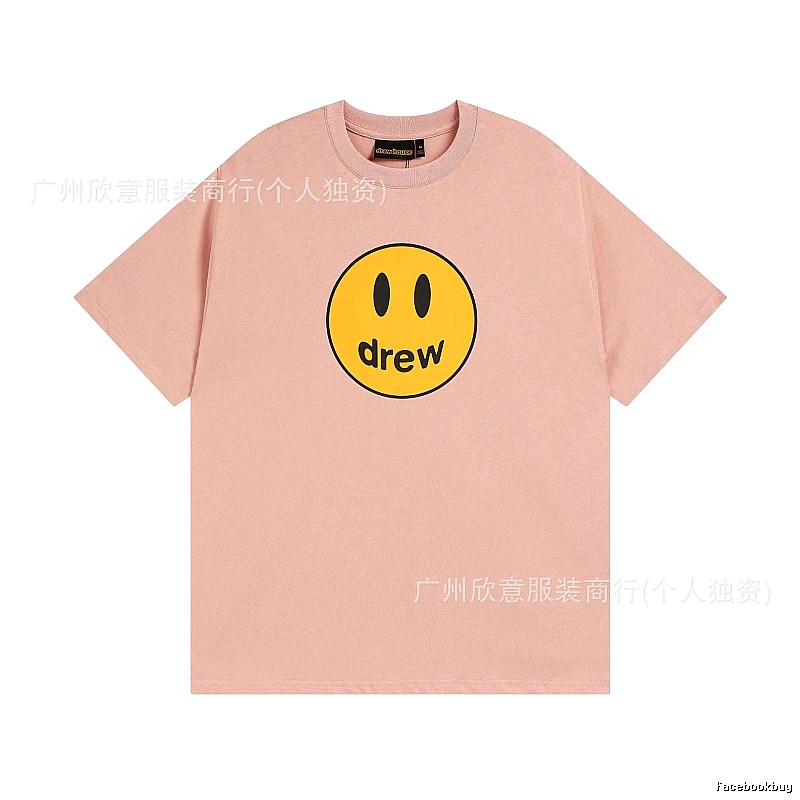 Drew Smiley Print Street Style Pink T-Shirt