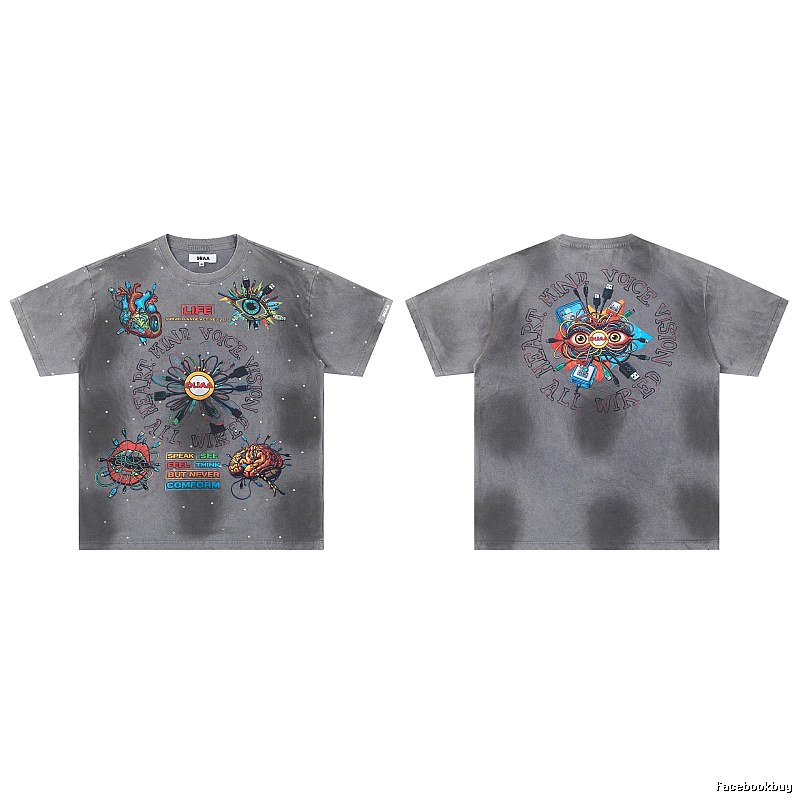 DUAA Cyber Print Street Style Grey T-Shirt