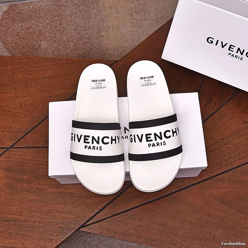 Givenchy Paris Minimalist Lettering White-Black Colorblock Slide Sandals