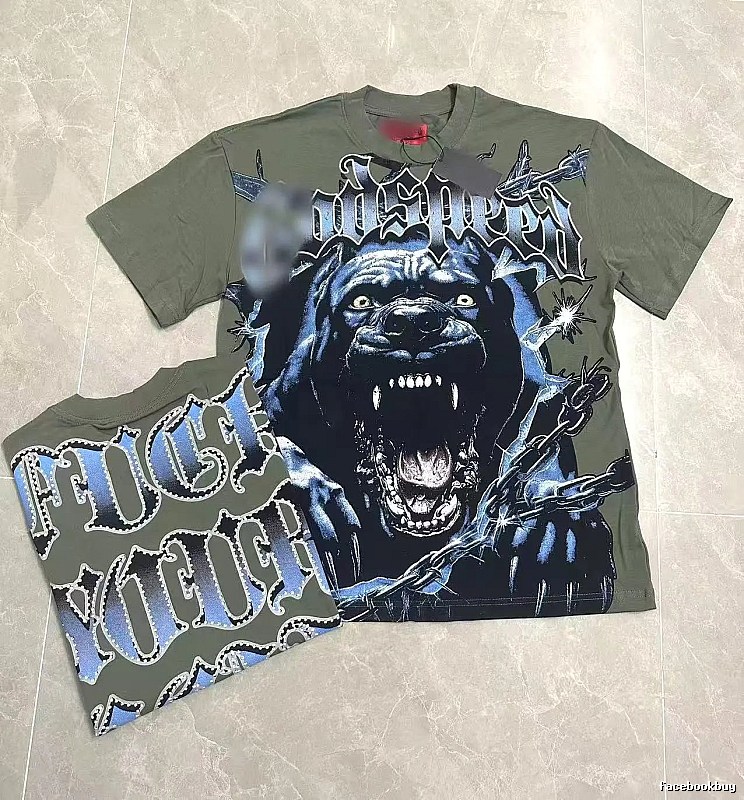 GOD Vicious Dog Series Gothic Style Army Green T-shirt