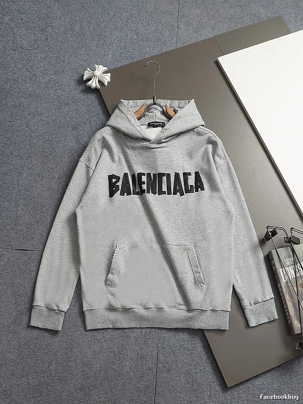 Gray Hoodie with Bold Balenciaga Balenciaga Hoodie with Button Detail