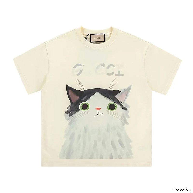 Gucci Cat-Print Casual Off-white Short-sleeve T-shirt