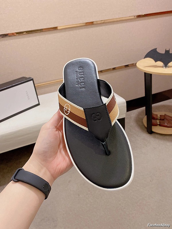 Gucci Double G Series Casual Style Black and Brown Flip-Flops