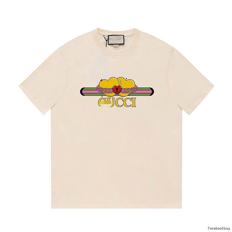 Gucci Double Heart Print Casual Style Off-White T-Shirt