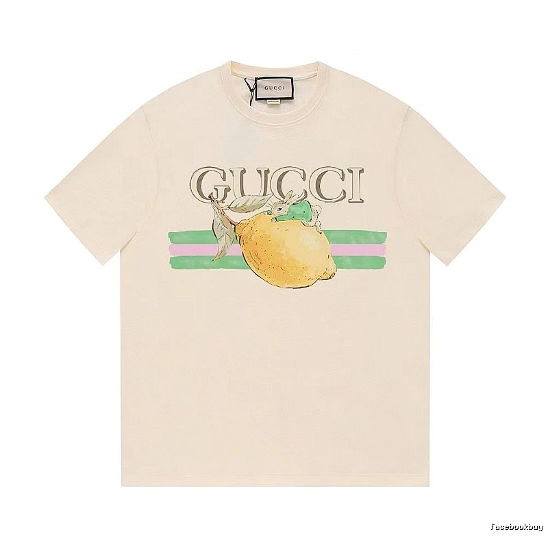 Gucci Lemon Print Casual Style Off-white Short-sleeve T-shirt