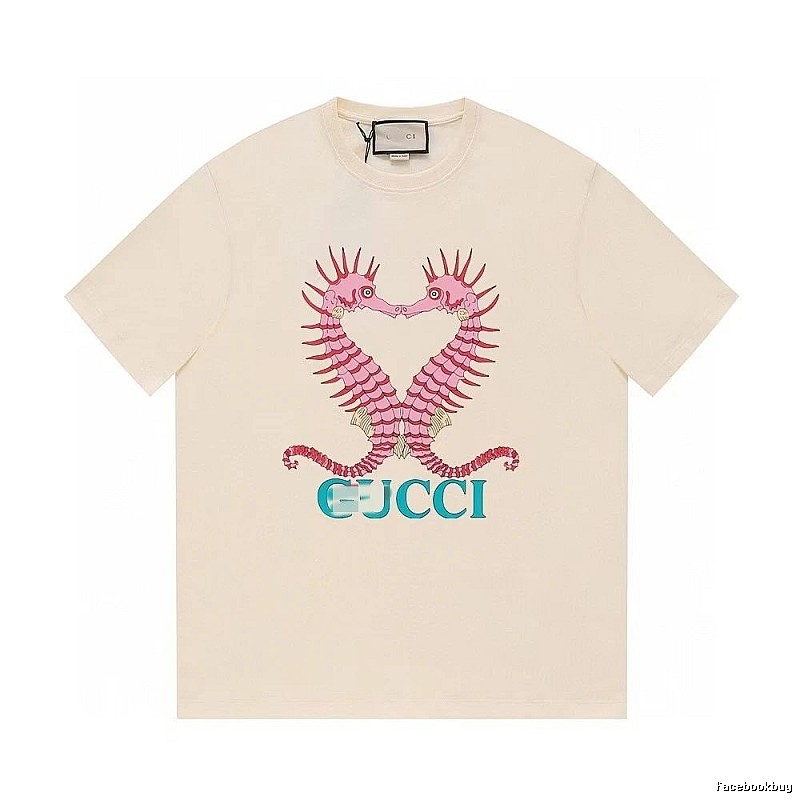 Gucci Seahorse Print Trendy Off-white Short Sleeve T-shirt