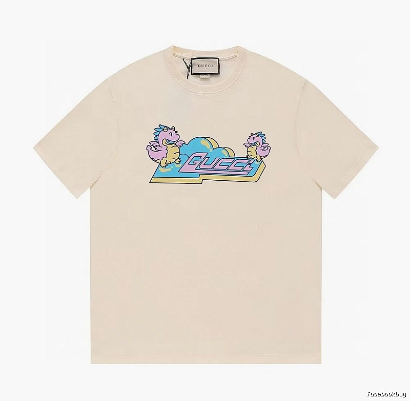 Gucci Year of the Dragon Collection Cartoon Style Off-white Short Sleeve T-shirt