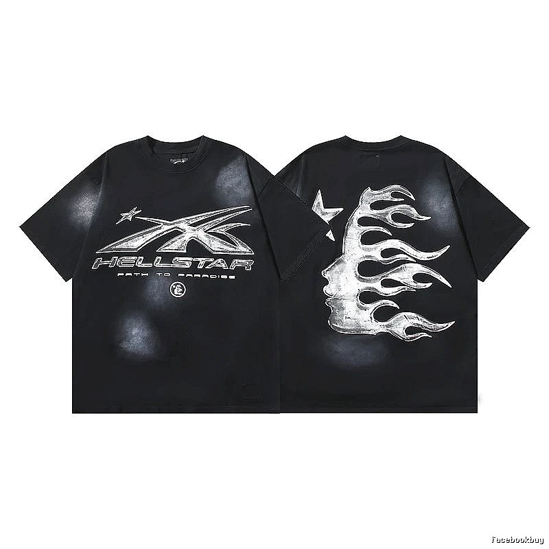 Hellstar Distressed Flame Street Style Black T-Shirt