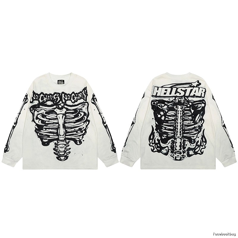 Hellstar Skull Print Dark Style Off-white Long Sleeve T-Shirt