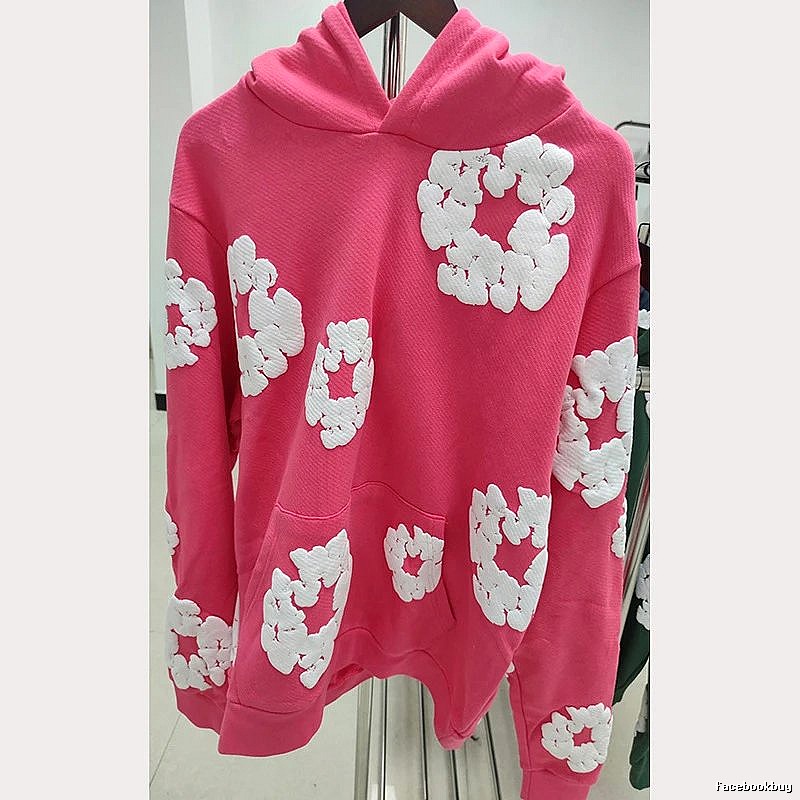Hot Pink Flower Print Pullover Hoodie