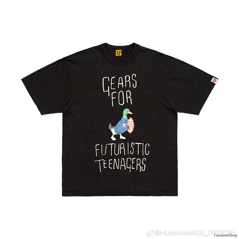 HUMAN MADE Green Duck Print Vintage Style Black T-Shirt