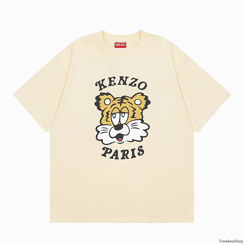 KENZO Tiger Head Print Trendy Style Beige T-shirt
