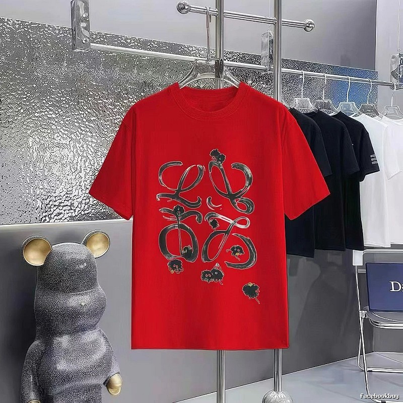 LOEWE Graffiti Casual Style Red Short-sleeve T-shirt