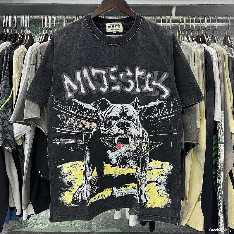 MAJESTIK Bulldog Distressed Street Style Black T-Shirt